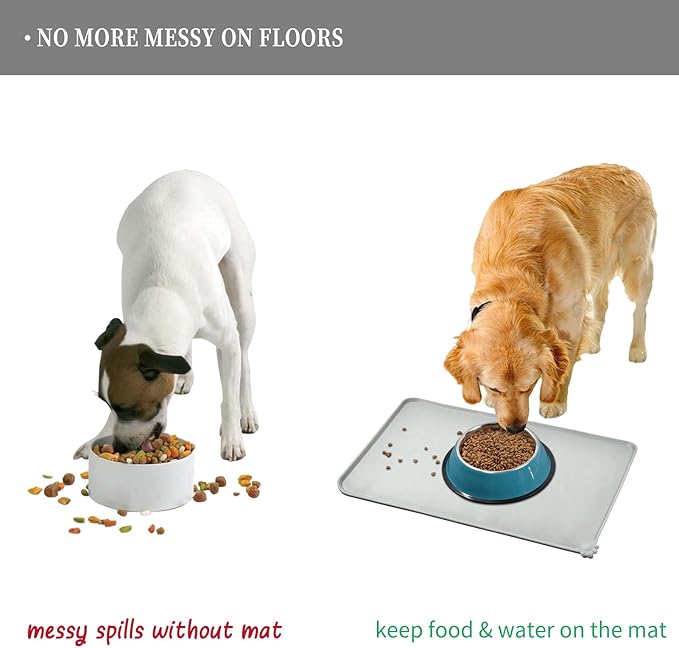 Reopet Waterproof Pet Feeding Mat with High Raised Edges, Heavier and Thicker Placemats for Cat Dog Water Bowl with BPA Free, Dogs Cats Food Mats for Messy Drinkers to Prevent Spill and Protect Floors