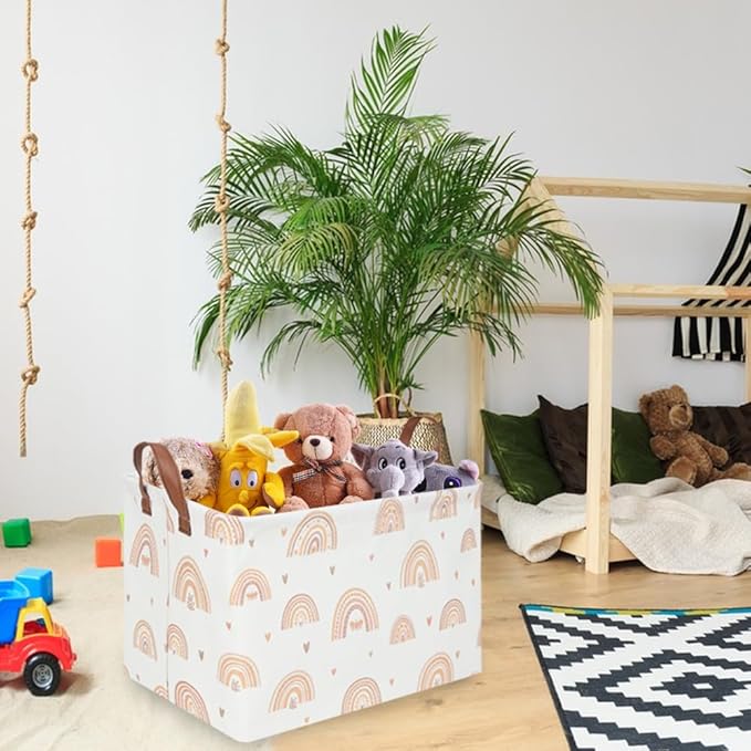 FXOCSHE Boho Rainbow Baskets Rectangular,girl basket,Waterproof foldable canvas laundry basket,Nursery hamper,Room Decor,Shelf Basket(Rainbows)