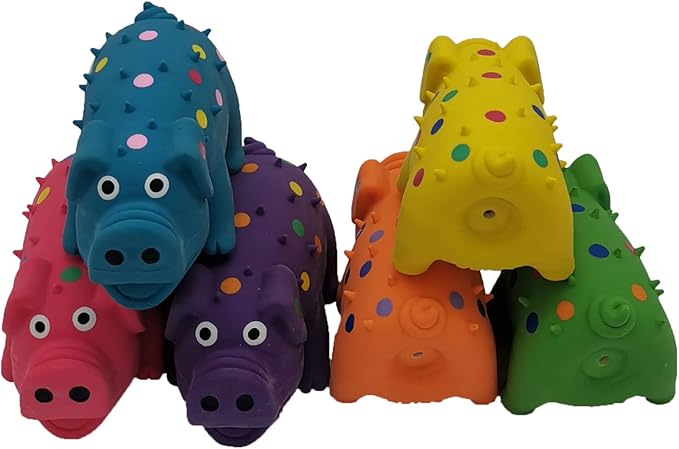 Hoiasem 6 Pack 4 Inch Mini Latex Dog Squeaky Toys Polka Dot Piglet Pig Dog Toy for Mimi Small Dogs