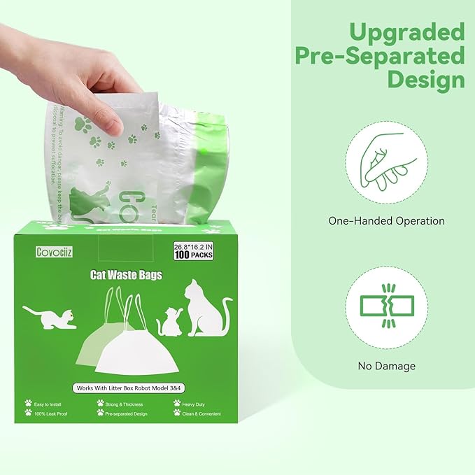 100 Pack Waste Bags, Compatible with Litter Robot 4 and 3, Automatic Litter Box Bags. Thick Pre-Separated Heavy Duty Litter Box Liners, 26.8" x 16.2"