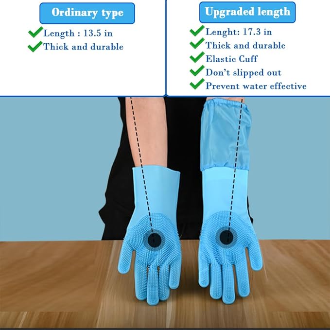 Pet Grooming Gloves Pet Hair Remover Cat, Dog Washing Gloves Silicone Heat Resistant Cleaning Gloves with High-Density Teeth Grooming Gloves for Dogs, Cats, Horses, Rabbits (2 Pairs - Blue)