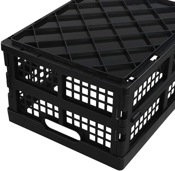 Utiao 16 Quart Collapsible Storage Crates 3 Packs, Black Folding Storage Bin Plastic Milk Crate