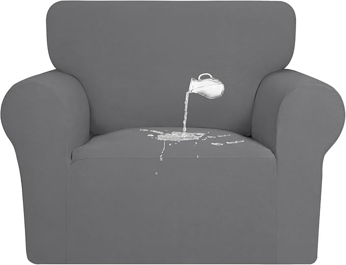PureFit 100% Dual Waterproof Couch Cover Slipcovers for Couches and Sofas - Stretch Non Slip Fleece Sofa Covers Washable, Leakproof Furniture Protector for Kids, Pets, Dog (Chair, Gray)