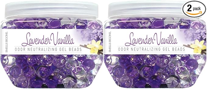 SMELLS BEGONE Odor Eliminator Gel Beads - 12 oz, Pack of 2 - Eliminates Odor in Bathrooms, Cars, Boats, RVs & Pet Areas - Air Freshener - Made with Essential Oils - Lavender Vanilla Scent