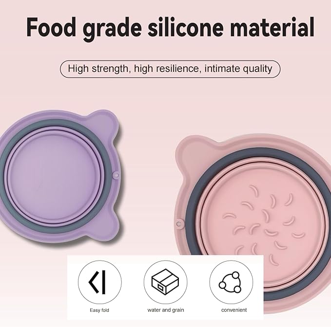Collapsible Dog Bowls for Travel, Portable Dog Food & Water Bowls Set, Foldable Silicone Puppy Bowls, Cute Lightweight Compact Pet Travel Accessories Essentials Pink