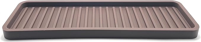Happitasa Silicone Kitchen Sink Organizer Tray, Sponge Holder and Countertop Protector | Bathroom and Kitchen Soap Dish and Dispenser Tray (Dark Chocolate, 12"x4")