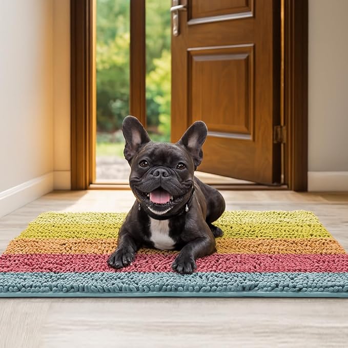 Muddy Mat® Super Absorbent Chenille Dog Door Mat for Muddy Paws – Non-Slip, Machine Washable Indoor Entry Rug, Quick-Dry Pet Mat for Entryway – Candy Stripes 19"x30"