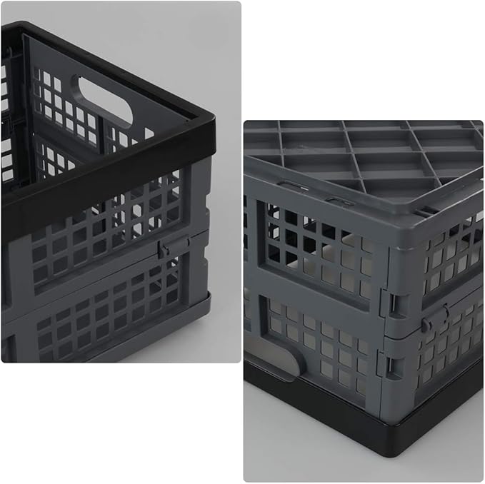 Bringer 4-Pack Plastic Collapsible Crates, Foldable Crates Storage, 15 L