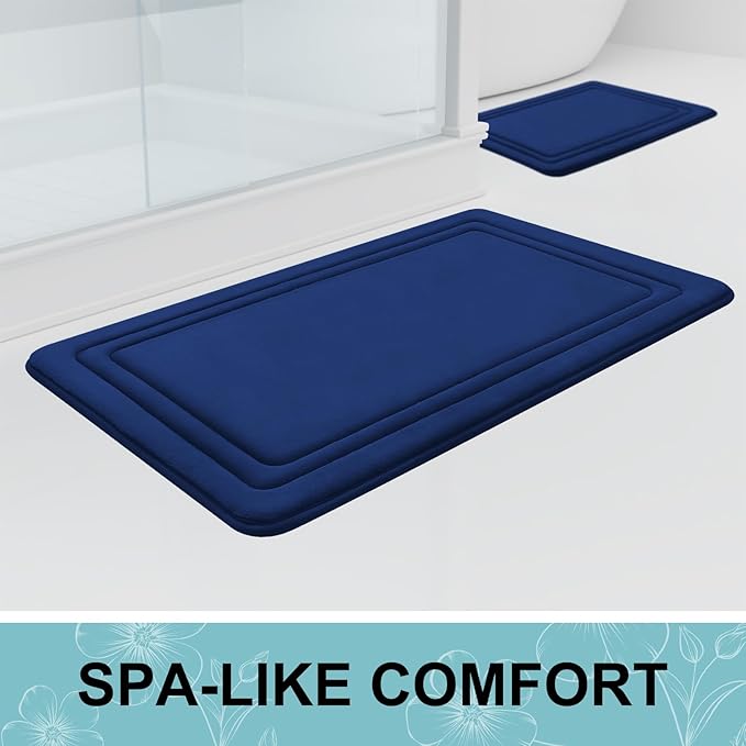 Grandaily Memory Foam Bath Mat Rug 59x24, Ultra Soft, Non-Slip and Absorbent Bathroom Rugs, Machine Wash Dry, Comfortable Bath Carpet for Bathroom Floor, Tub and Shower, Navy Blue