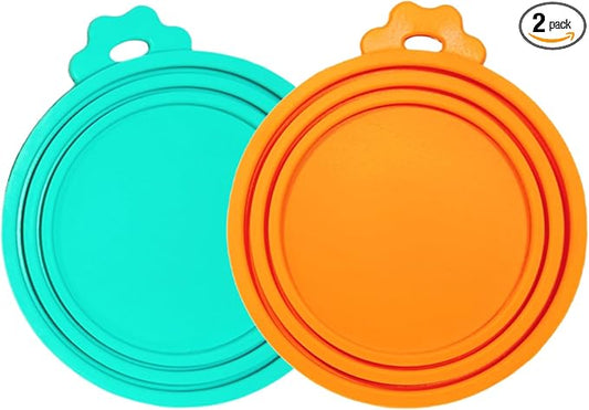 MoPawKT- Pet Food Can Covers, Silicone Can Lids for Cat/Dog Food Cans, Universal Sizes for 3 oz, 5.5 oz, 6.5 oz, 13 oz, 13.2 oz Standard Pet Food Cans, BPA Free, Reusable (Cyan+Orange)
