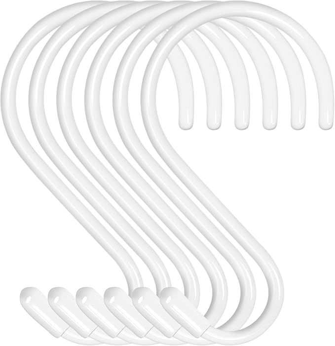 6 Pack 5 inch S Hooks for Hanging Heavy Duty, Large Vinyl Coated Closet S Hooks Non Slip Metal S Hooks for Hanging Kitchen Utensil Pot Pan Cups Clothes Jeans Towels Hats Bags Plants (White)
