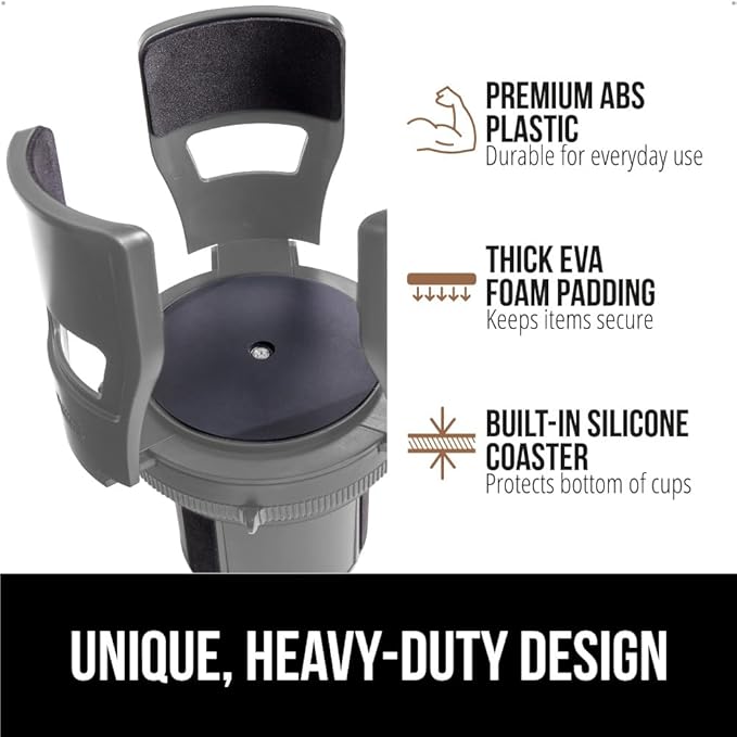 GORILLA GRIP Patent Pending Car Cup Holder Expander, Keeps Large Drink Cups Secure, Expands Fits Yeti, HydroFlask, Stanley 18 to 48oz Large Water Bottles, Coffee Mug, Adjustable Arms Insert, Gray
