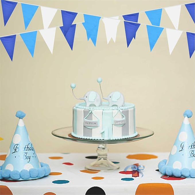 Blue Pennant Banner Garland Bunting Triangle Flag Decorations for Wedding Birthday Baby Shower Graduation Grand Opening 60Pcs