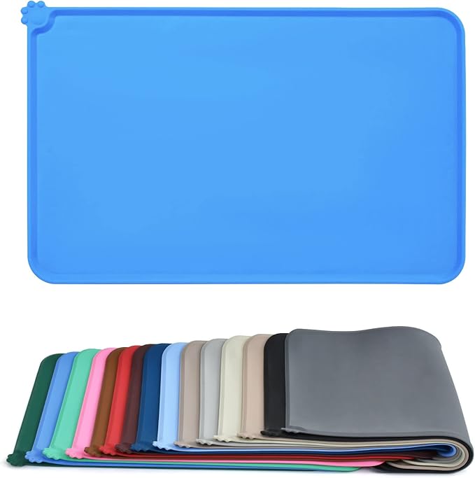 AUDWUD Silicone Waterproof Pet Feeding Mats,Anti Slip Bowl Pad, Dog Mat for Food and Water