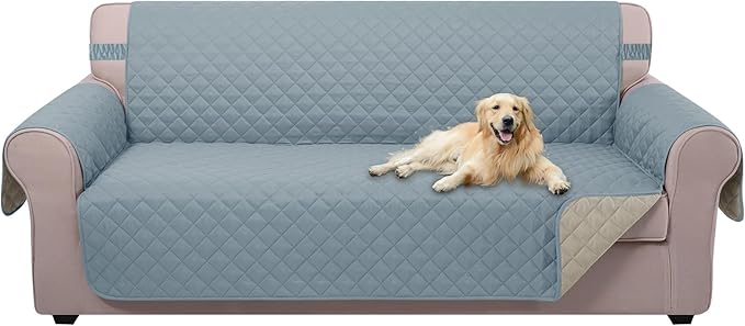 U-NICE HOME Reversible Sofa Cover Couch Cover for Dogs with Elastic Straps Water Resistant Furniture Protector for Pets Couch Cover for 3 Cushion Couch (Sofa, Light Blue/Beige)