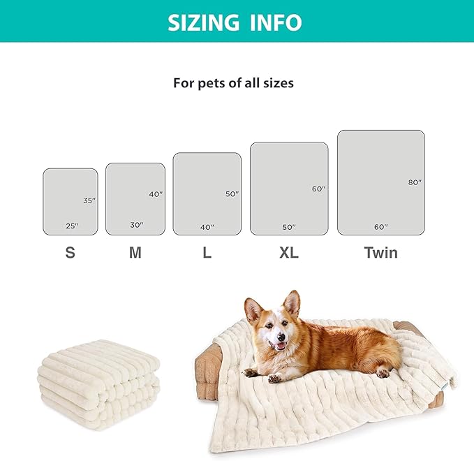Waterproof Dog Blanket for Small Dogs, Luxury Plush Washable Cats Blankets for Couch Protection, Super Soft Calming Pet Blanket for Indoors (Cream, 25"x35")