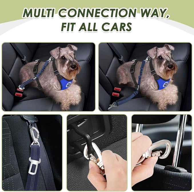 Lukovee Dog Seat Belt - Adjustable Dog Car Harness for Large, Medium, Small Dogs - Soft Padded & Breathable Mesh Dog Seatbelt with Vehicle Connector Strap (Blue Double Clip, X-Small)