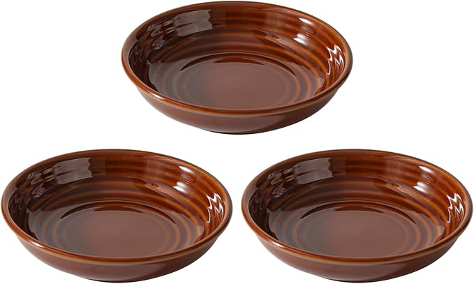 Ceramic Wide Whisker Friendly Cat Dishes, Set of 3 Ceramic Cat Bowls, Anti-Slip Indoor Kitten Feeding Food& Water Dish to Prevent Whisker Fatigue(3 Pcs, Caramel Brown)