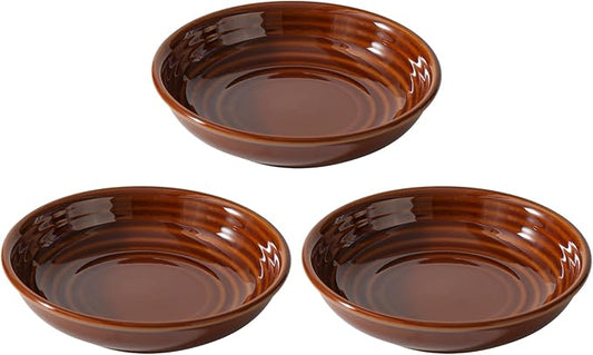 Ceramic Wide Whisker Friendly Cat Dishes, Set of 3 Ceramic Cat Bowls, Anti-Slip Indoor Kitten Feeding Food& Water Dish to Prevent Whisker Fatigue(3 Pcs, Caramel Brown)