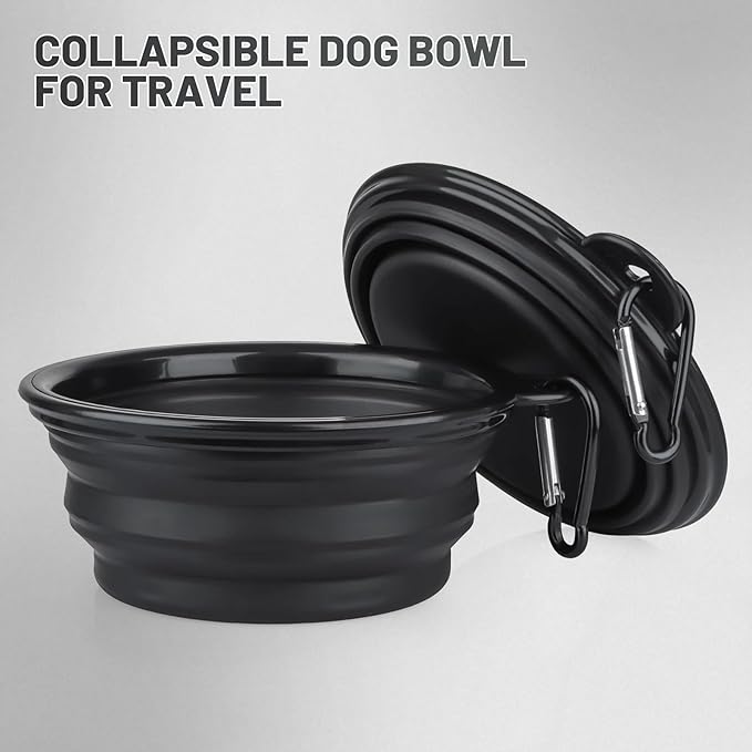 Dog Bowl Pet Collapsible Bowls, 2 Pack Collapsible Dog Water Bowls for Cats Dogs, Portable Pet Feeding Watering Dish for Walking Parking Traveling with 2 Carabiners (Small, Black+Black)