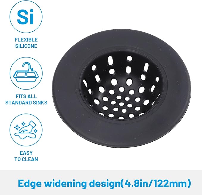 4.8-Inch Silicone Sink Strainer- Universal Kitchen Sink Drain Strainer, Kitchen Counter & Blackstone Griddle, Reusable Non-Stick Grill Rest Mat for Utensils & Hot Pans, Gray