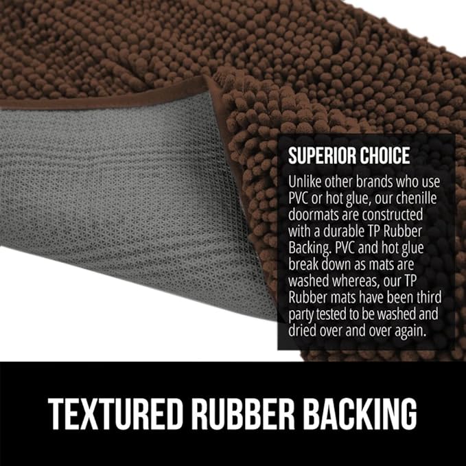GORILLA GRIP SOAKSTOPPER Dog Door Mat, Machine Washable Rug Absorbent Doormat Captures Moisture Mud Dirt, Quick Dry Soft Chenille Entryway Rugs Indoor Entrance Mats for Dog Paws, 24x17 Brown