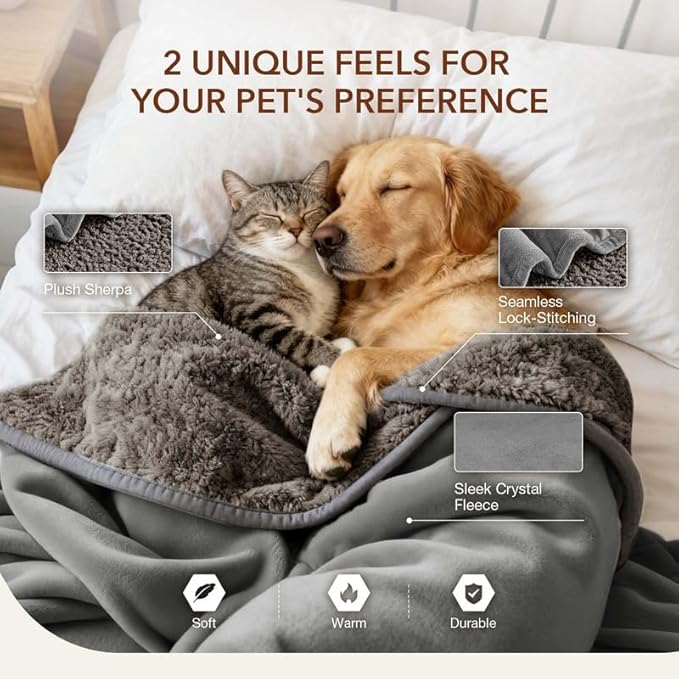 Lekereise Reversible Waterproof Dog Blanket, Super Soft Scratch-Resistant Pet Blanket, Washable Leak-Proof Cover for Sofa Bed Car Seat, for Cats to Large Dogs (Gray, 35" x 50")