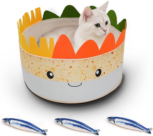 Cute Cat Beds Kitten Beds with Catnip Toys, Soft Small Dog Beds, Washable Pet Beds for Puppy and Kitty, Funny Burrito Shape, 20 Inch