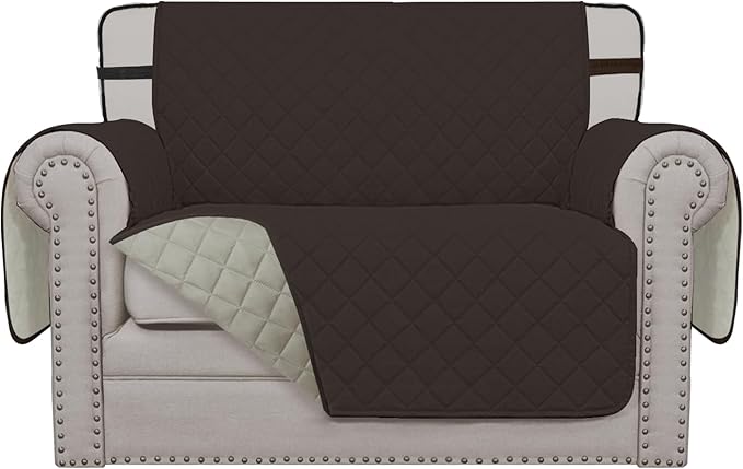 Easy-Going Reversible Chair Cover Washable Sofa Cover for Dogs Water Resistant Couch Slipcover Furniture Protector Cover with Adjustable Straps for Pets (Chair 30 in, Chocolate/Beige)