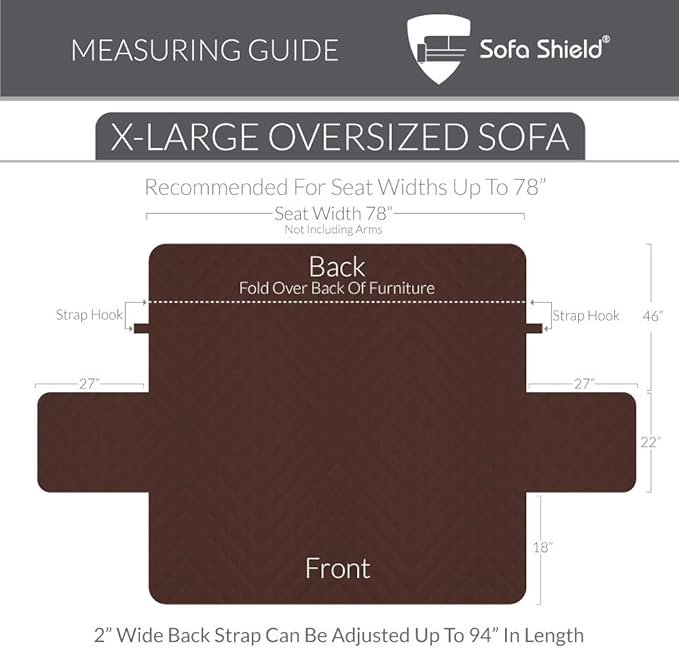 Sofa Shield Couch Slip Covers for Dogs, Reversible Furniture Protector with Strap, Stain and Tear Resistant Cushion Cover, 78 inch Seat, Machine Washable Slipcover Pets, Cats, Chevron Gray