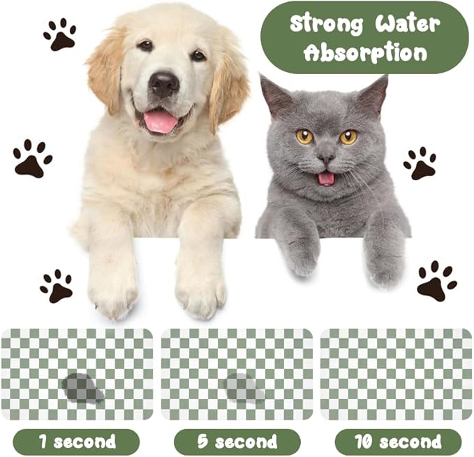 Dog Food Mats for Floors Waterproof, Pet Water Bowl Mats Pet Feeding Absorbent Placemats Plaid 24 * 32 inch