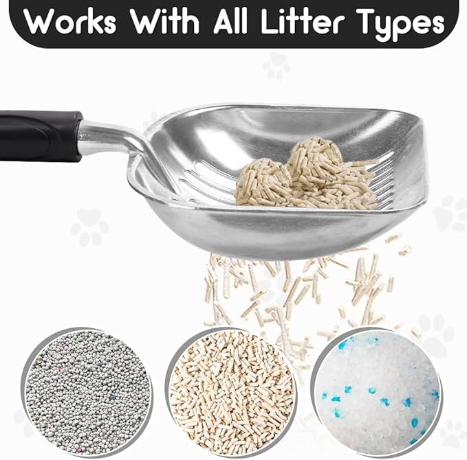 Showvigor Cat Litter Scoop, Metal Cat Scooper, Plastic Handle Scoop, Sifting Shovel – Heavy Duty Aluminum Alloy Litter Box Scoop with Deep Mesh, Design for Easy Waste Removal and Cleaning, (Black)