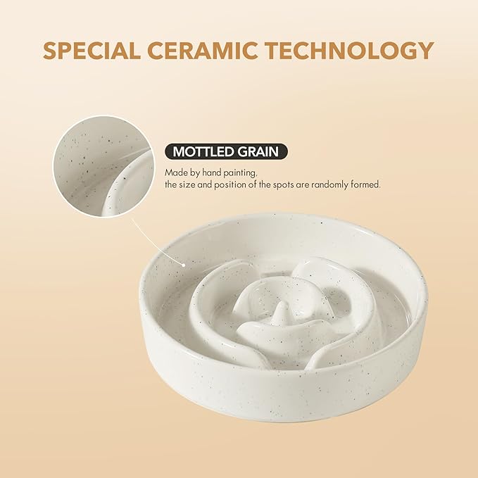 Ceramic 3.2 Cup Dog Bowl Slow Feeder for Large Dog, 9.5inch Pet Slow Dish, Stop Bloat, Preventing Choking(Single Bowl, Vanilla White)