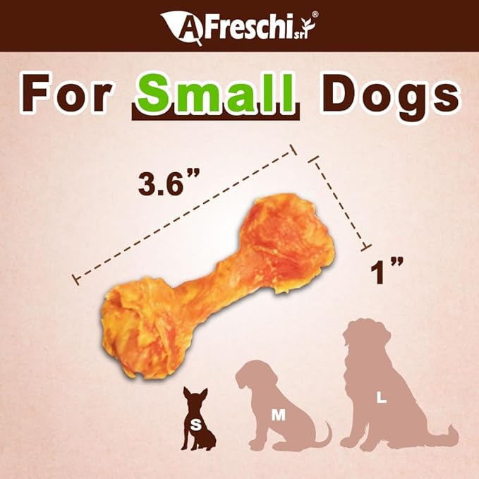 AFreschi Turkey Tendons for Dogs, USA-Sourced, Healthy Dog Treats, Rawhide-Free Puppy Chews, Long Lasting, All Natural, Hypoallergenic Dog Treats for Small Breeds, 8 oz Pack Bone (S)