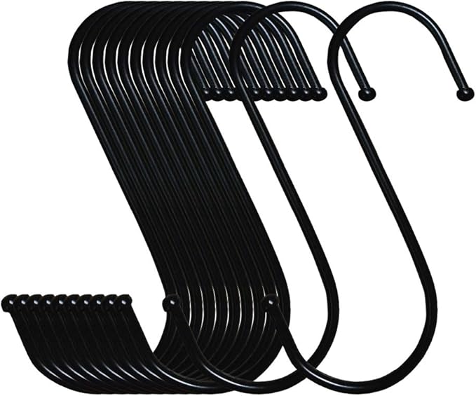 20 Pack 4.7 Inches Extra Large S Shape Hooks Heavy-Duty Metal Hanging Hooks Apply Kitchenware Bathroom Utensils Plants Towels Gardening Multiple uses Tools(Black)