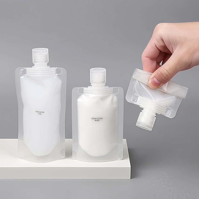 10 Pack Travel Pouches for Toiletries, Size Portable Containers,Stand Up Pouch,Refillable Travel Accessories for Shampoo Conditioner (50ML/1.7OZ/10piece)