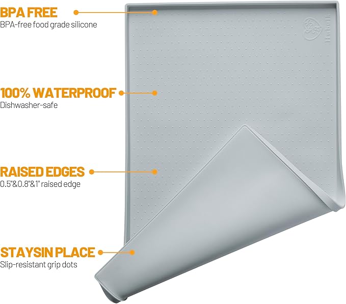 Hubulk Dog Feeding Mat,100% Waterproof Food Grade Silicone Pet Food and Water Bowl Placemat,Dishwasher, High Raised Edge to Prevent Spills,Nonslip Tray to Stop Messes on Floor（32"x24"x1.0", Mist）