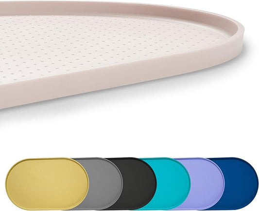 100% Waterproof 0.5" Raised Edge BPA Free Silicone Dog Food Mat, Pet Cat Feeding Mats Contain Spills Protects Floors, Placemats for Cats and Dogs Water Bowl Dishwasher. (Large/XL, White Sand)