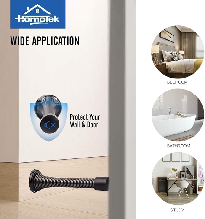 HOMOTEK 1 Pack Oil Rubbed Bronze Spring Door Stops,3-1/8” Heavy Duty Door Stop - Flexible Spring Door Stopper with Low Mounted Black Rubber Bumper Tips