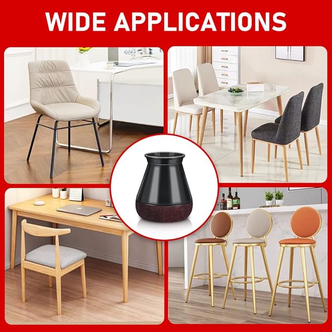 24 Pcs Chair Leg Floor Protectors, Black Silicone Chair Leg Protectors Caps Covers for Hardwood Floors, Furniture Pads Sliders with Wrapped Felt Bottom Medium (Fit:0.76"-1.18")
