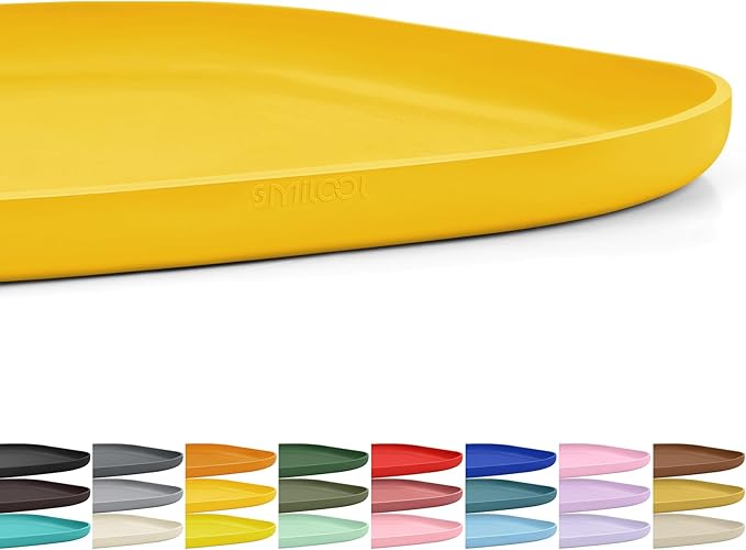 SMILOOL Silicone Pet Feeding Mat with Raised Edge for Food and Water, Dog Bowl Mats, Cat Bowls Placemat with High Lip for Floor Waterproof, Rubber Tray for Cats and Dogs 12 x 12 x 0.7 Vivid Yellow