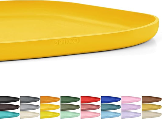 SMILOOL Silicone Pet Feeding Mat with Raised Edge for Food and Water, Dog Bowl Mats, Cat Bowls Placemat with High Lip for Floor Waterproof, Rubber Tray for Cats and Dogs 12 x 12 x 0.7 Vivid Yellow