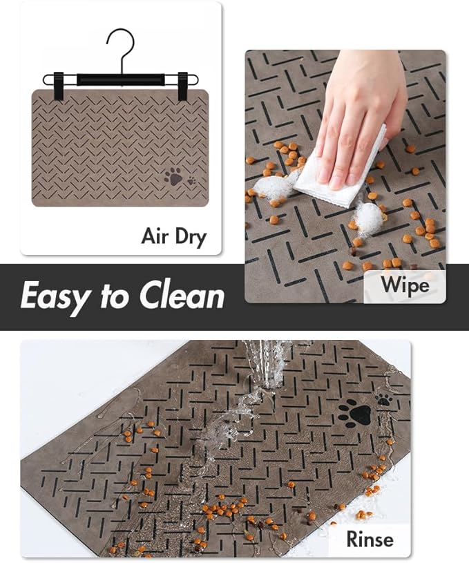 MontVoo-Absorbent Pet Feeding Mat-No Stains Quick Dry Dog Mat for Food and Water Bowl-Rubber Backing Dispenser Mat Accessories Supplies-Dog Bowl Messy Drinkers,(Brown,16"x24")