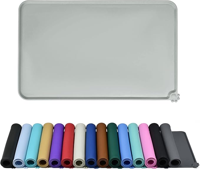 Reopet Waterproof Pet Feeding Mat with High Raised Edges, Heavier and Thicker Placemats for Cat Dog Water Bowl with BPA Free, Dogs Cats Food Mats for Messy Drinkers to Prevent Spill and Protect Floors