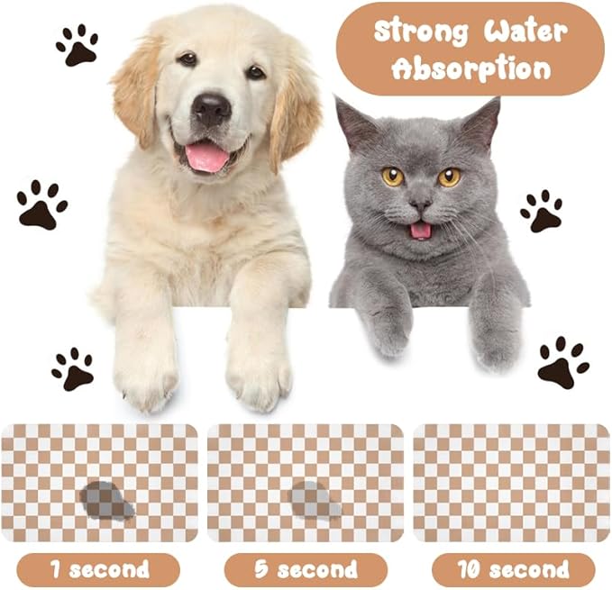 Dog Food Mats for Floors Waterproof, Pet Water Bowl Mats Pet Feeding Absorbent Placemats Plaid 24 * 32 inch