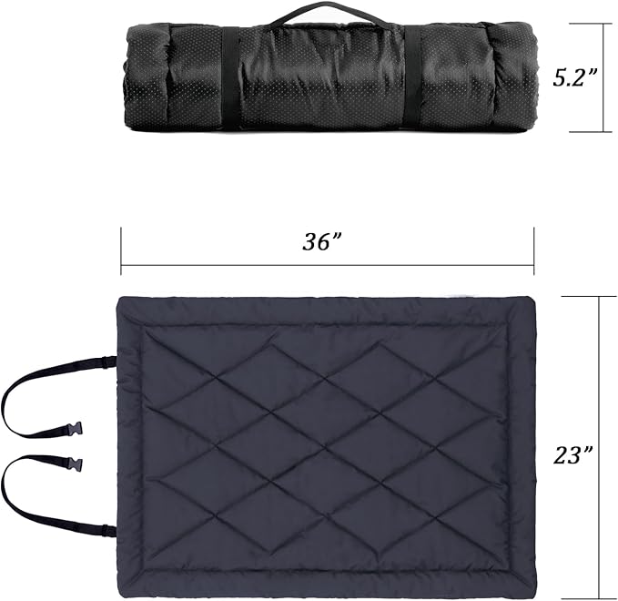 Travel Dog Bed, Portable Waterproof Anti-Slip Dog Camping Bed Mat with Carry Handles for cat or Other pet, Machine Washable, 36 * 23” Dark Blue