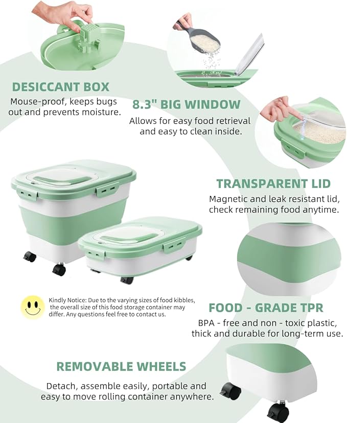 DDMOMMY 20-23 Lbs Dog Food Storage Container - Collapsible Dog Food Container with Attachable Casters and Scoop,Small Container,Pet Food Storage Containers to Keep Dry Food Fresh,Easy to Move