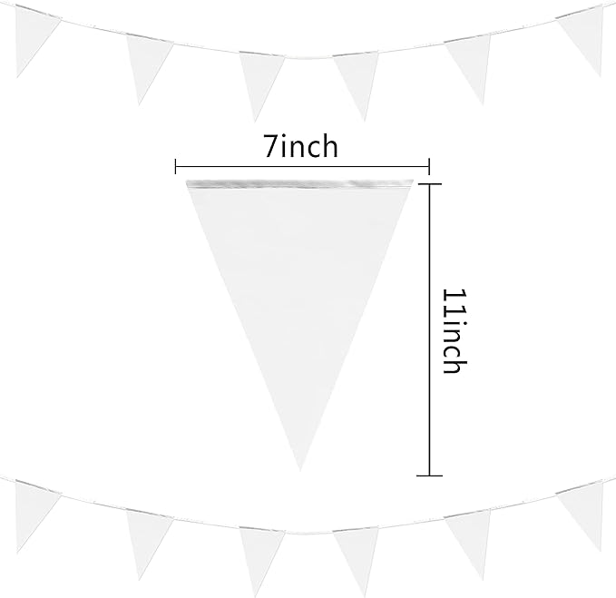 100 Feet White Pennant Banners Flags String Hanging Triangle Bunting Flags,Party Decorations for Grand Opening,Kids Birthday,Carnival,60 PCS