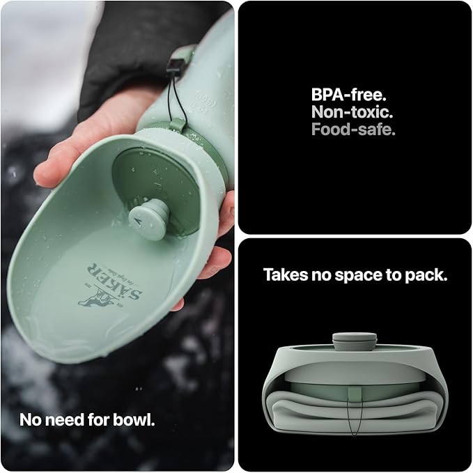 SÄKER Portable Dog Water Bottle, Collapsible Water Bottle for Dogs Perfect for Walking, Hiking and Outdoors | Works as a Portable Water Bowl | Designed in Montreal - 750ml
