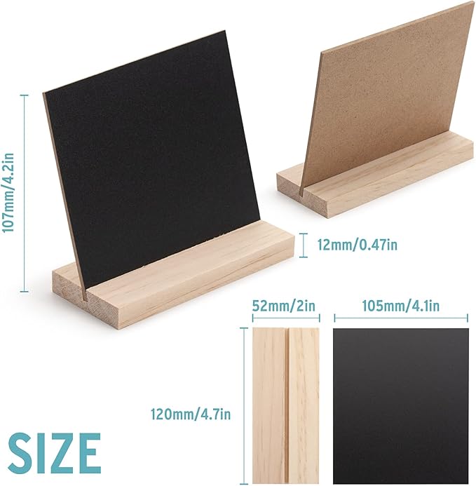 ONUPGO Chalkboard Signs with Wood Base Stands, 10X12cm Vintage Wooden Tabletop Decorative Chalkboard Sign, Message Chalkboard Sign for Party, Restaurant, Wedding, Set of 6